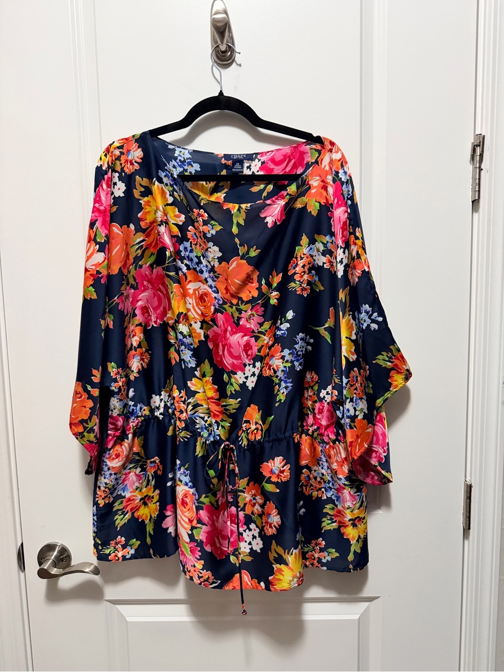 Chaps Navy Floral Drawstring Tunic - Picture 2 of 6